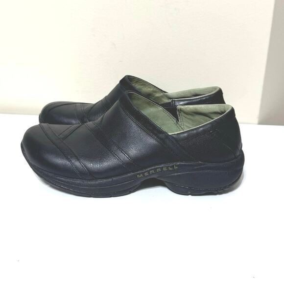 Merrell Women’s Primo Patch Black Leather Slip On Clogs Shoes Size 7.5 - Picture 3 of 12